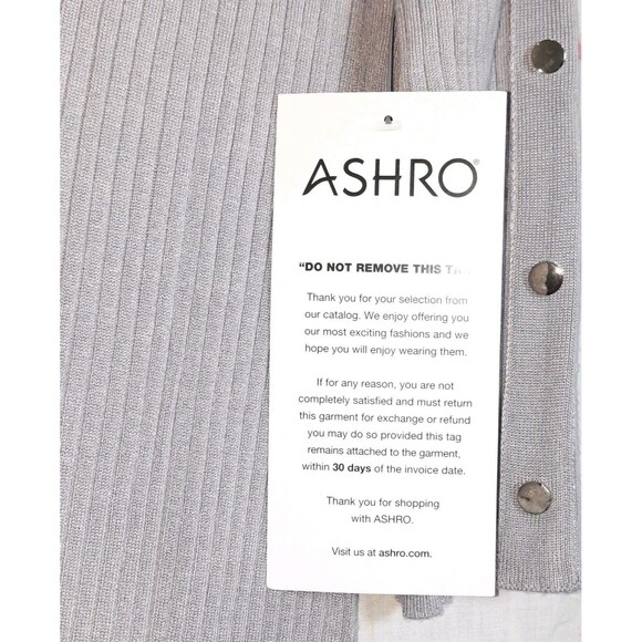 ASHRO Gray Ribbed Knit Long Sleeve Mock Neck Midi Sweater Dress Size XL NEW - Picture 4 of 7